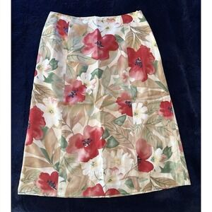 Talbots Skirt Women 8 Beige Floral A Line Silk Blend Midi Garden Party Tropical